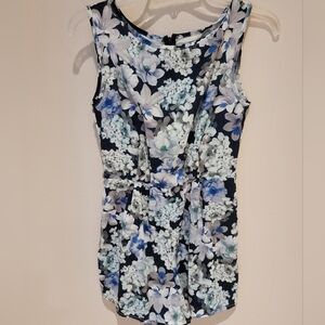 Floral Sleeveless Romper - Blue and White